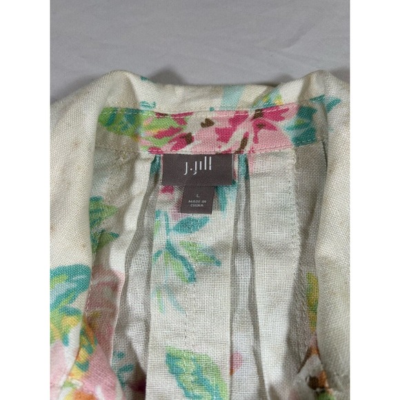 J Jill Women’s Floral Linen Blend Button Up Jacket Long Sleeve Size Large - Picture 6 of 11